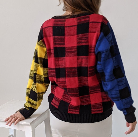 Minkpink colorful plaid knit crew neck sweater - Picture 4 of 4